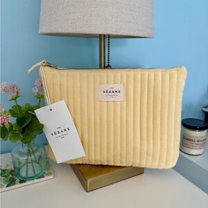 Sézane Quilted Yellow Velvet Pouch NWT